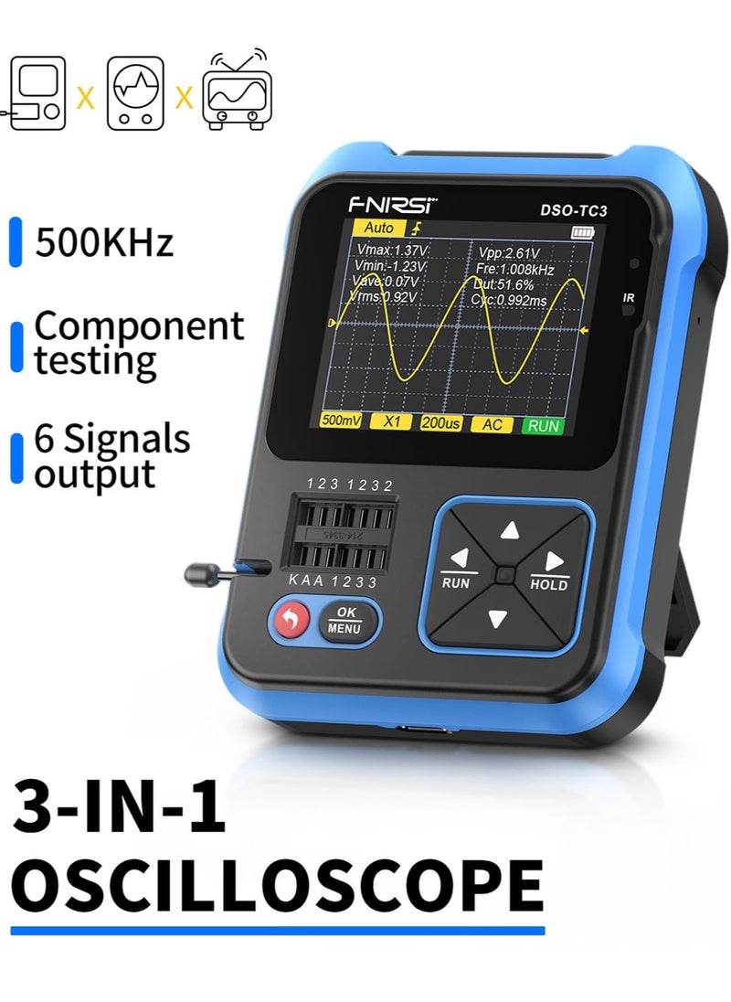 XiuWoo - 3-in-1 Handheld Oscilloscope 10X Probe DDS Signal Generator Transistor Tester Oscilloscope 500Khz Bandwidth 10MSa/s Sampling Rate, 6 Types of Waveforms - Image 1
