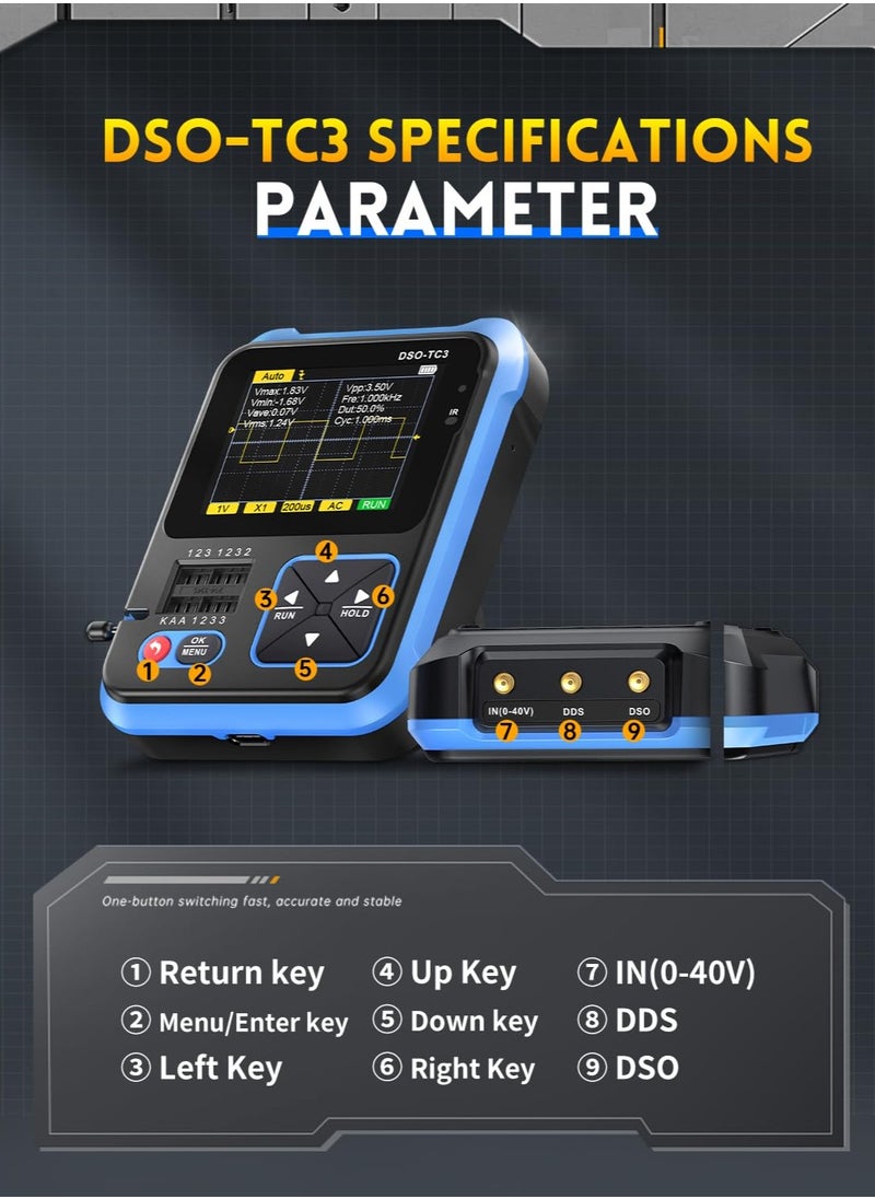 XiuWoo - 3-in-1 Handheld Oscilloscope 10X Probe DDS Signal Generator Transistor Tester Oscilloscope 500Khz Bandwidth 10MSa/s Sampling Rate, 6 Types of Waveforms - Image 1