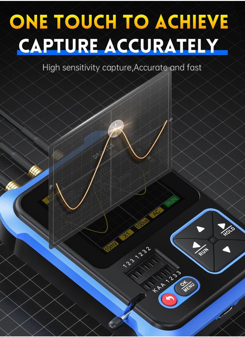 XiuWoo - 3-in-1 Handheld Oscilloscope 10X Probe DDS Signal Generator Transistor Tester Oscilloscope 500Khz Bandwidth 10MSa/s Sampling Rate, 6 Types of Waveforms - Image 1