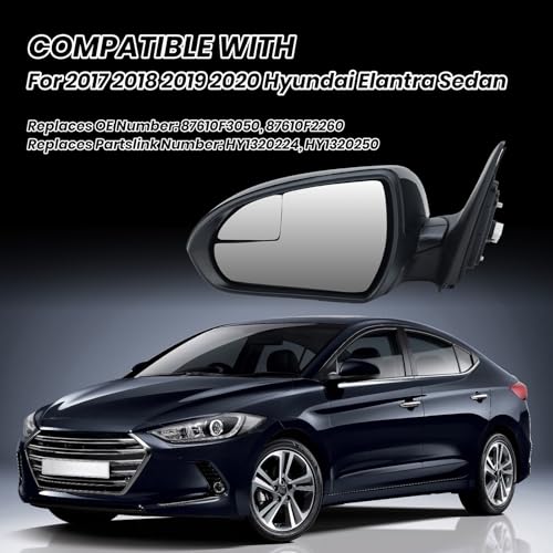 Clidr Driver Side Mirror Compatible with 2017 2018 2019 2020 Hyundai Elantra Non-Heated Manual Folding Rear View Mirror w/Blind Spot Detection Replace 87610F3050 Black 3 Pins - Image 2