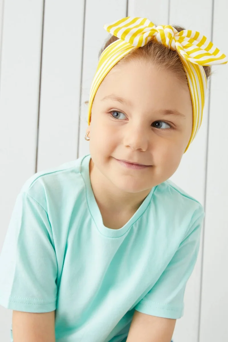 بيبيجيز Yellow White Striped Handmade Soft Bow Tied Natural Cotton Combed Cotton Baby Kids Girls Bandana Best Of Series