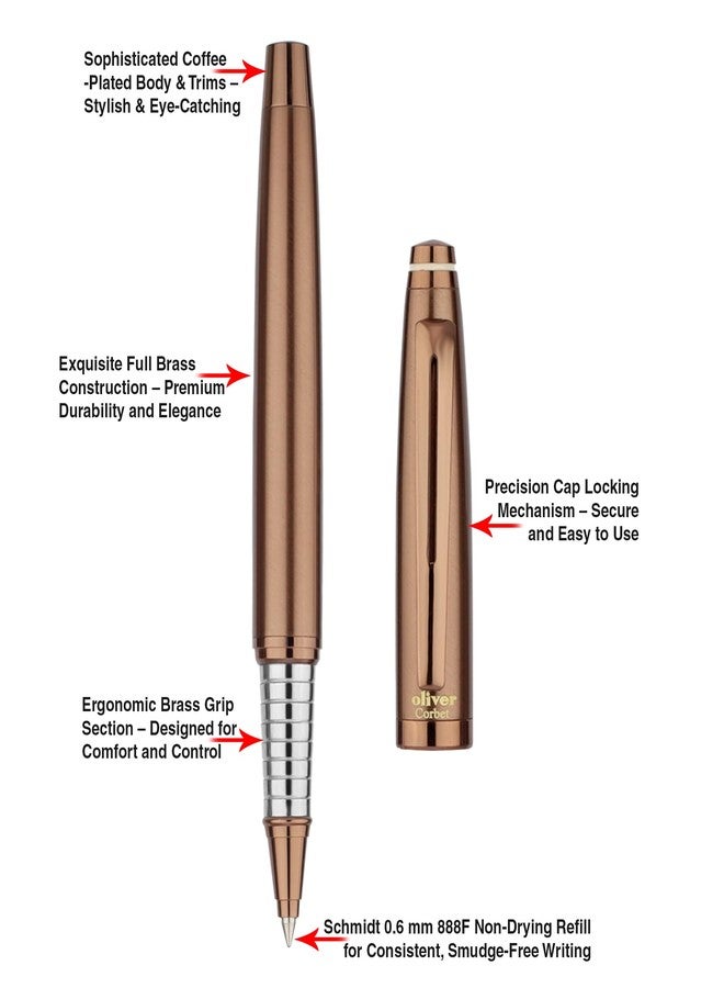 Oliver Corbet Coffee Roller Pen – Premium Brass Body, Shine Coffee Finish, Schmidt German Refill, Luxury Gift Box - Image 3