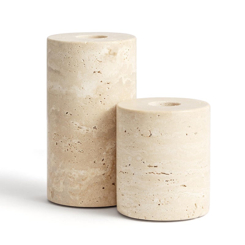 WORHE Candle Holders True Natural Marble Set of 2 Decorative Candlestick Holder for Table Centerpieces Home Dinning Party Wedding Birthday Premium Candles Stand for 34 inch Candles Beige ZT017R