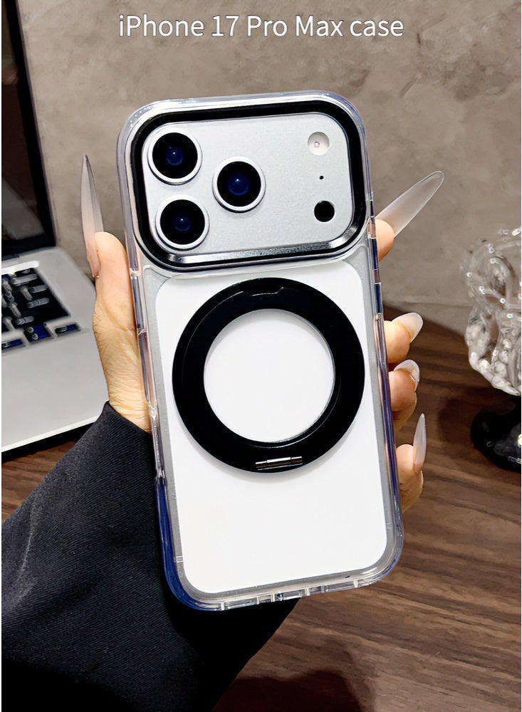 360 Degree Rotatable Ring Case for iPhone 17 Pro Max 6.9-Inch with Camera Control Button, Compatible with MagSafe, Slim Shockproof Clear Phone Cover with Stand & Ring Holder (Black) - Image 2