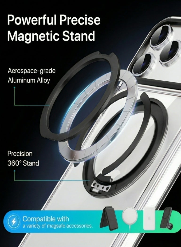 360 Degree Rotatable Ring Case for iPhone 17 Pro Max 6.9-Inch with Camera Control Button, Compatible with MagSafe, Slim Shockproof Clear Phone Cover with Stand & Ring Holder (Black) - Image 5