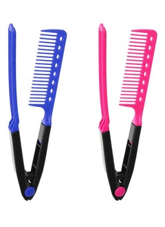 2 Pieces Flat Comb Straightening Comb Salon Hair Brush Combs Hairdressing Styling Hair Straightener V shaped Straight Comb Straightener (Rose Red, Blue)