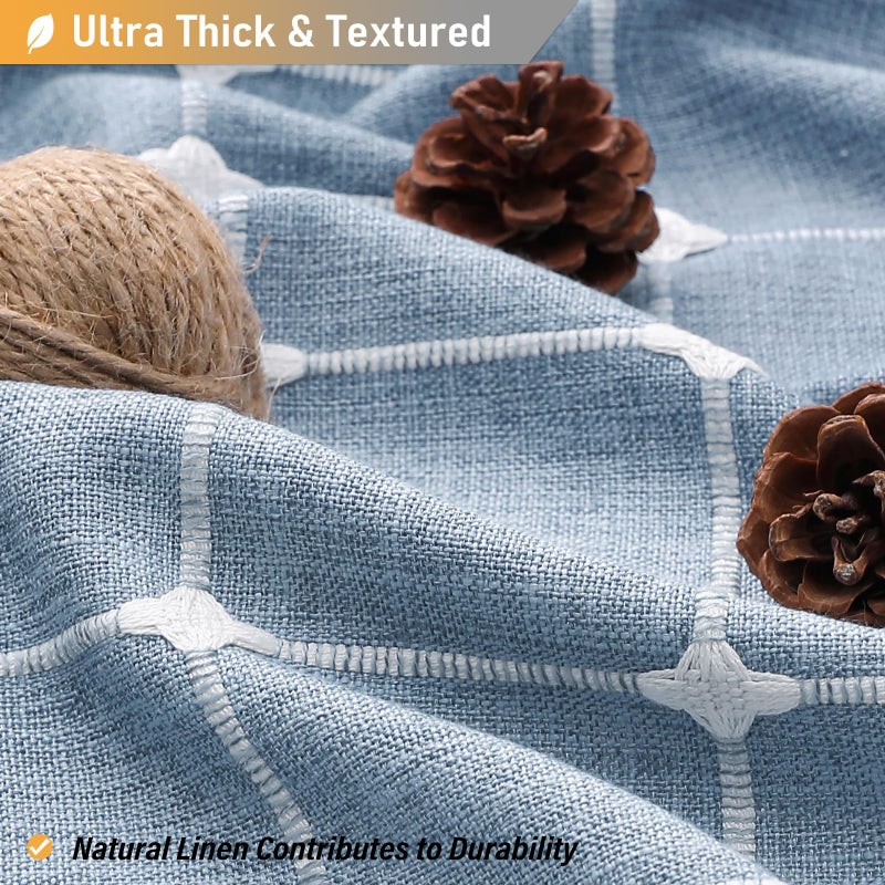 BTTN Stall Fabric Shower Curtain - 54 x 78 Inch Boho Linen Heavy Duty Cloth Tassel Shower Curtain Set with 10 Hooks  Narrow Rustic Modern Farmhouse Bohemian Thick Shower Curtains for Bathroom - Blue - Image 2