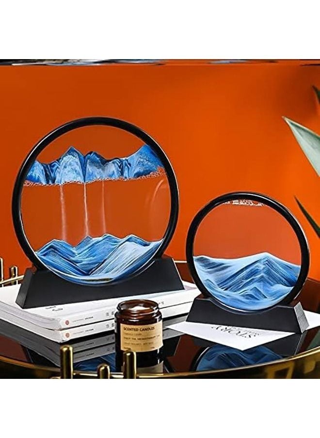 Arabest - 7inch Moving Sand,3D Hourglass Art Picture,Round Frame Deep Sea Sandscapes Motion Display Landscape,Flowing Sand Painting for Relaxing Desktop Home Office Decor - Image 1