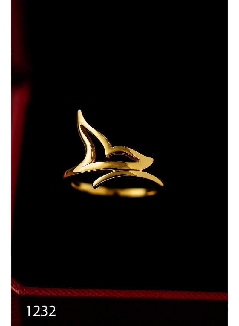ثري دايموندز خاتم مفتوح نسائي مطلي بالذهب عيار 18 - تصميم فني حديث، رمز للقوة والأناقة، صندوق هدايا فخم - Image 2