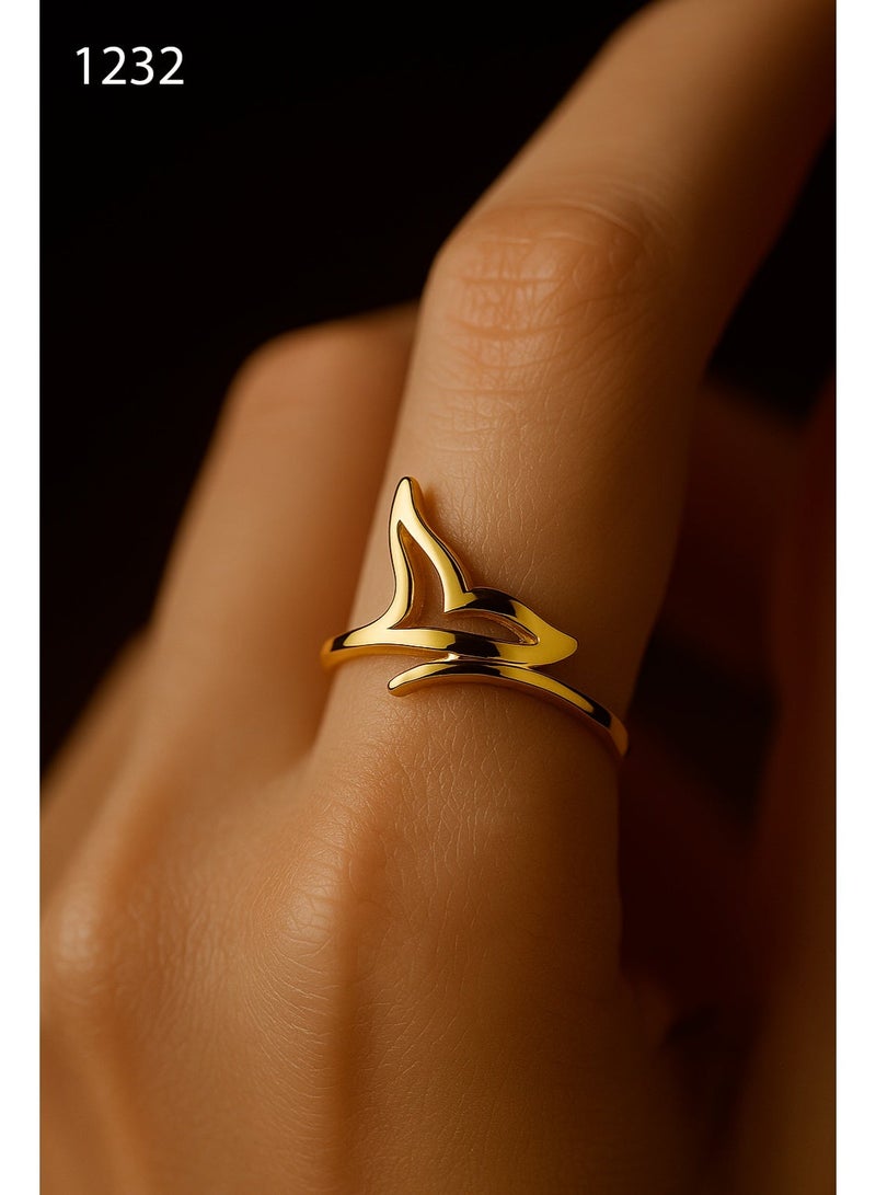 ثري دايموندز خاتم مفتوح نسائي مطلي بالذهب عيار 18 - تصميم فني حديث، رمز للقوة والأناقة، صندوق هدايا فخم - Image 1