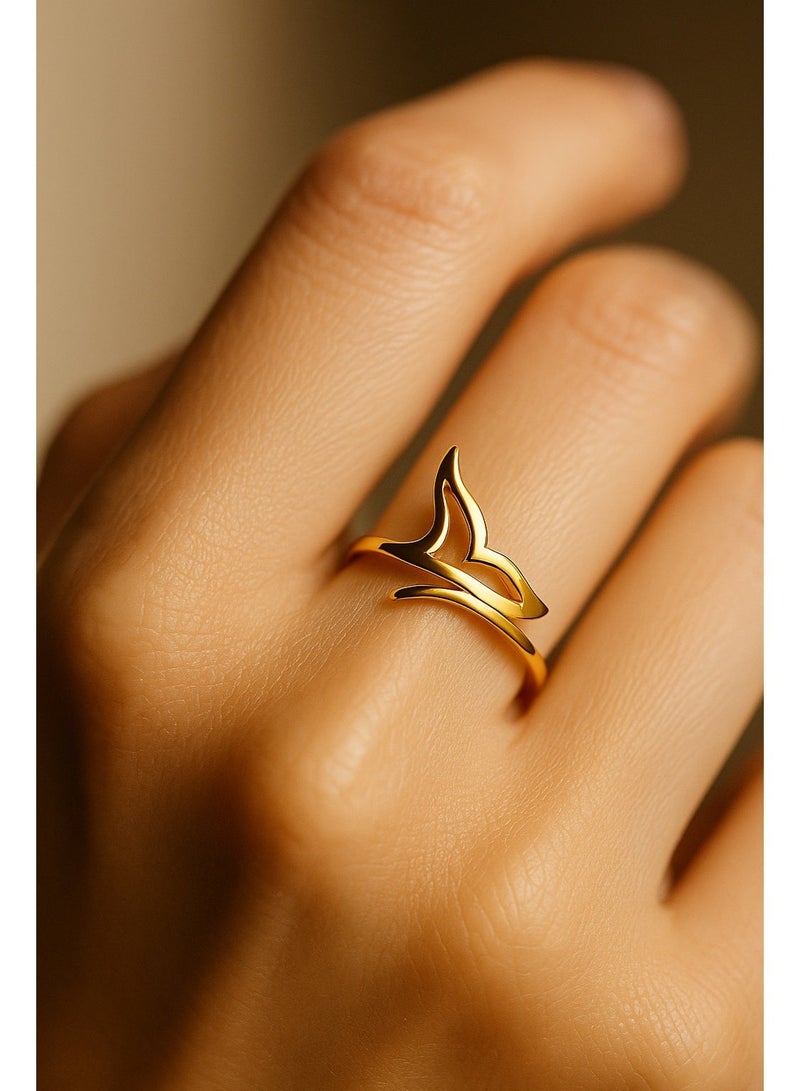 ثري دايموندز خاتم مفتوح نسائي مطلي بالذهب عيار 18 - تصميم فني حديث، رمز للقوة والأناقة، صندوق هدايا فخم - Image 4