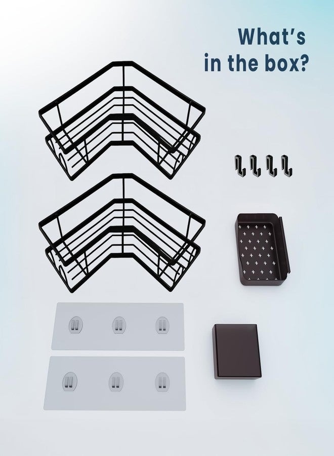 Sben Corner Adhesive Shower Caddy, 4 Pack, Organizer Shelves, No Drilling, Rustproof Material Storage Rack, 4 Extra Hooks, Toothpaste Holder and Soap Dish Holder for Bathroom (Black) - Image 3