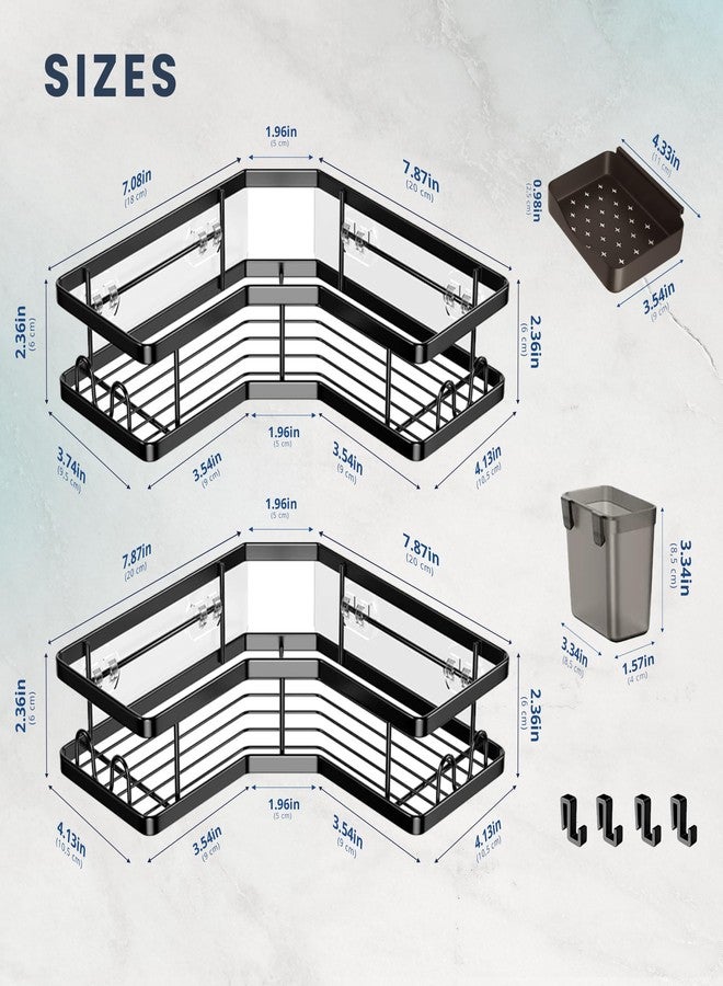 Sben Corner Adhesive Shower Caddy, 4 Pack, Organizer Shelves, No Drilling, Rustproof Material Storage Rack, 4 Extra Hooks, Toothpaste Holder and Soap Dish Holder for Bathroom (Black) - Image 2