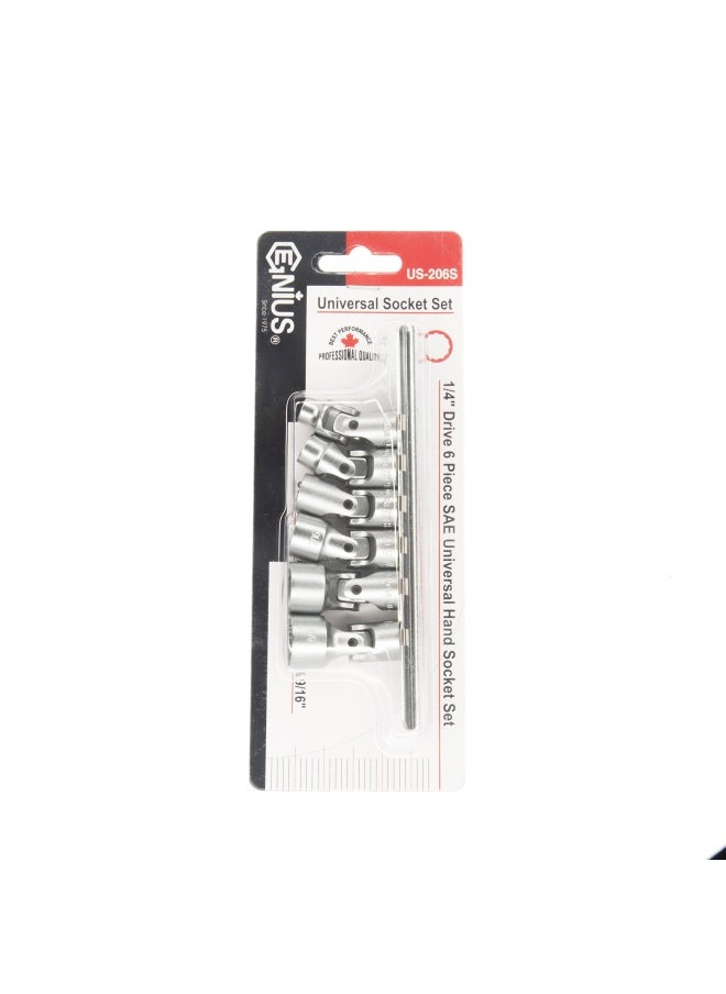 Genius Tools - Genius Tools 6Pc 1 4 Dr Sae Universal Hand Socket Set 12 Point Us 206S - Image 1