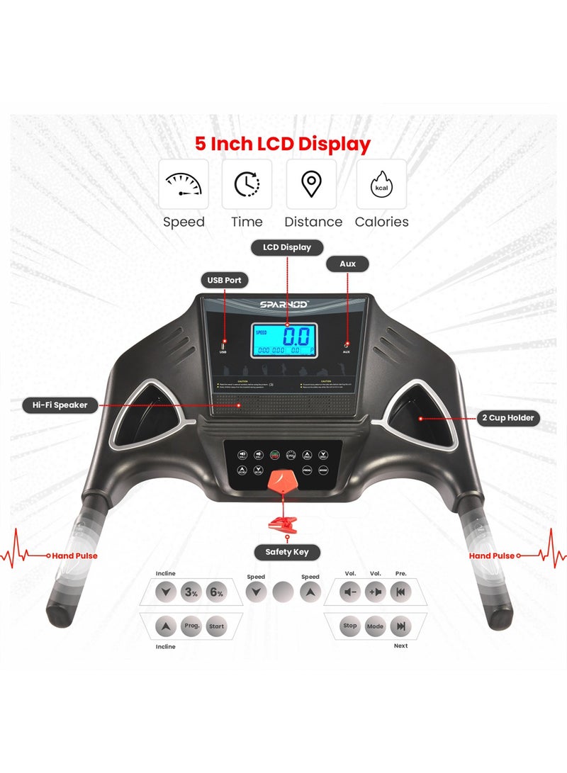سبانود فيتنيس جهاز مشي Sparnod Fitness STH-3400 (4 HP Peak) أوتوماتيكي - جهاز مشي داخلي مزود بمحرك قابل للطي للاستخدام المنزلي مع خيارات امتصاص الصدمات والانحدار - Image 4