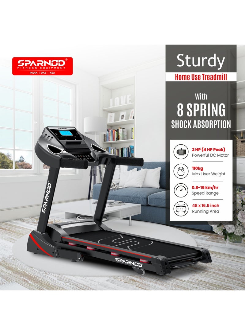 سبانود فيتنيس جهاز مشي Sparnod Fitness STH-3400 (4 HP Peak) أوتوماتيكي - جهاز مشي داخلي مزود بمحرك قابل للطي للاستخدام المنزلي مع خيارات امتصاص الصدمات والانحدار - Image 3