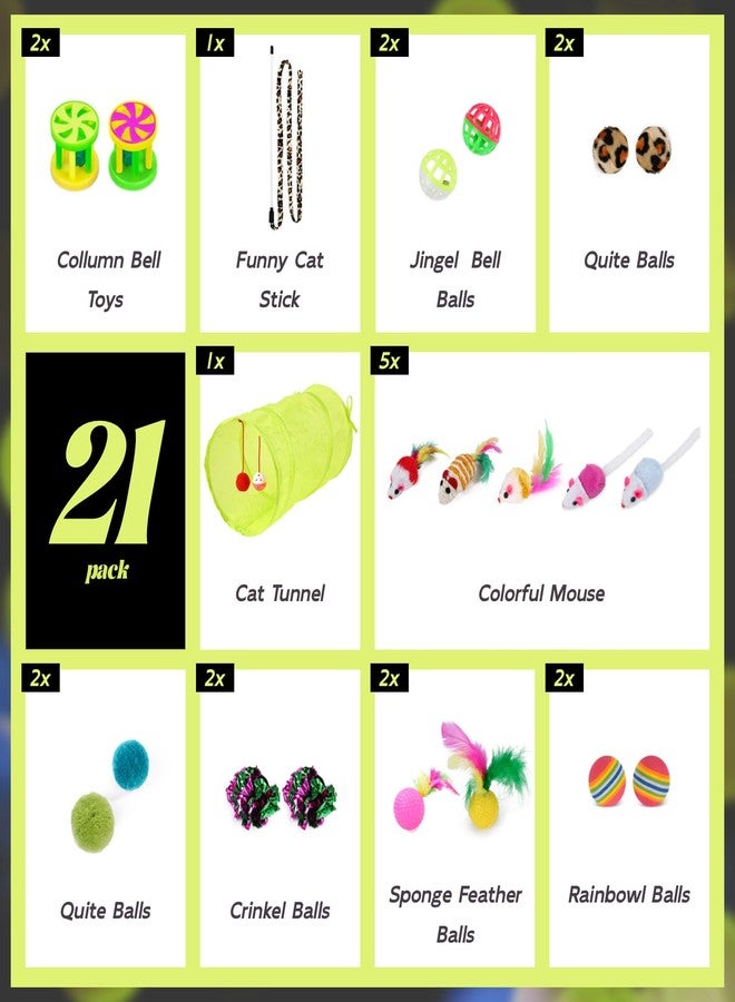 FunMay 21 PCS Cat Toys Kitten Toys Set - Interactive Cat Tunnel with Feather Wand, Plush Mice, Crinkle Balls, Jingle Balls, Spring Toys - Indoor Play Set for Cats, Kittens, Rabbits, Puppies - Image 2