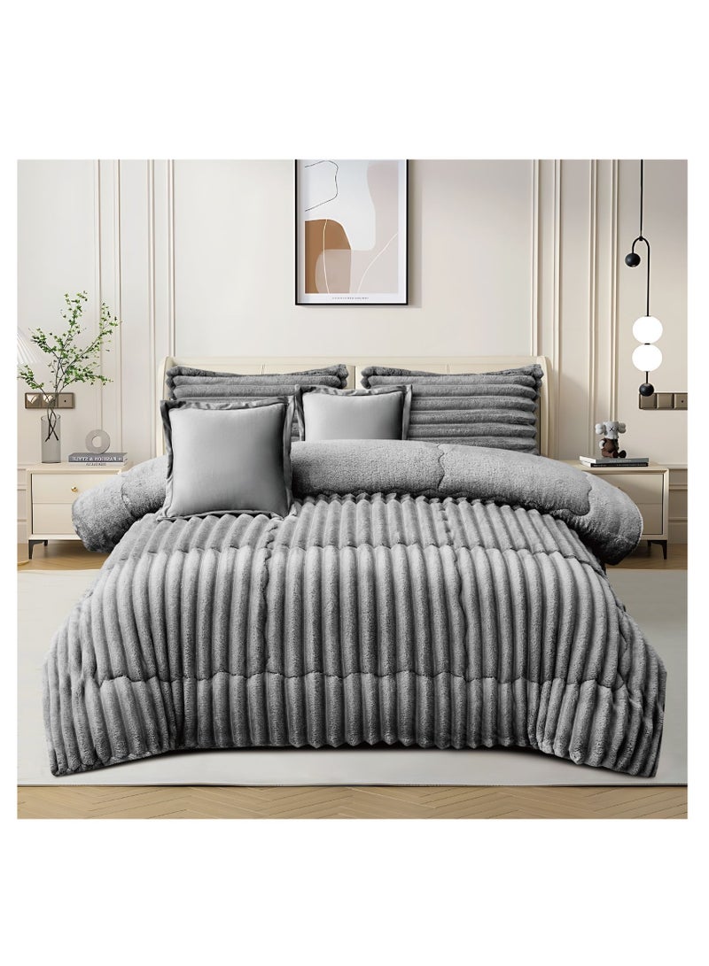 مفرش ملكي 6 قطع نفرين شتوي وجهين وجه مخمل وجه فرو مقاس كينج 230x250 سم