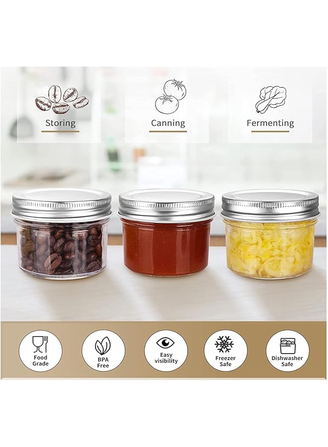 فوفو برطمانات زجاجية بغطاء سعة 4 أونصة، برطمانات ماسون صغيرة ذات فوهة واسعة، برطمانات تعليب صغيرة للعسل والمربى والهلام وأطعمة الأطفال وهدايا الزفاف وهدايا الاستحمام وبرطمانات التوابل للمطبخ والمنزل، مجموعة من 12 قطعة - Image 4