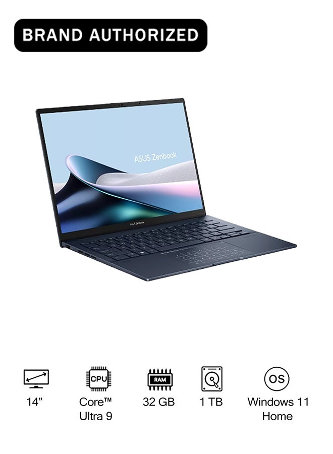 أسوس ZenBook 14  Laptop With 14-Inch Display, 32GB RAM/1 Terabyte SSD/Intel Core Ultra 9 Processor 285H/Windows 11 Home/ English Ponder Blue - Image 1