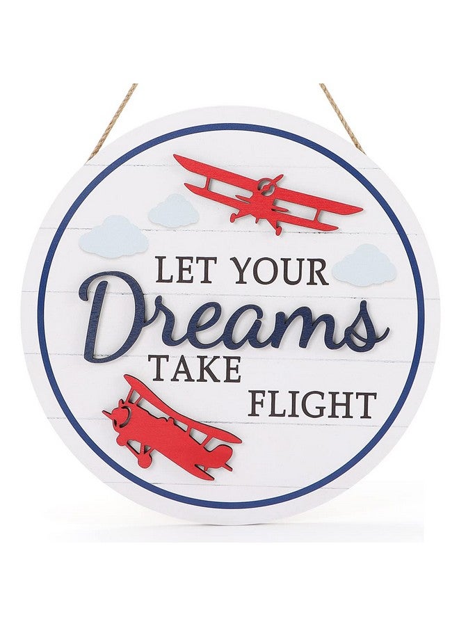 TOARTi 3D Airplane Wooden Wall Hanging (12''x12''), Let Your Dream Take Flight Inspirational Quote Door Sign, Rustic Aircraft Wall Hanging for Toddler Kids Room Nursery Playroom Classroom Decor - Image 1