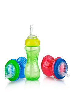 Nuby Nuby 3 Piece Boy No-Spill Cup with Flex Straw, 10 Ounce  - Image 1