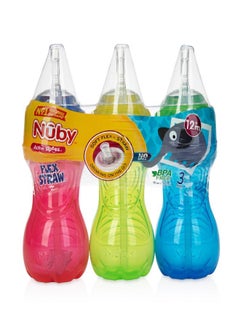 Nuby Nuby 3 Piece Boy No-Spill Cup with Flex Straw, 10 Ounce  - Image 2