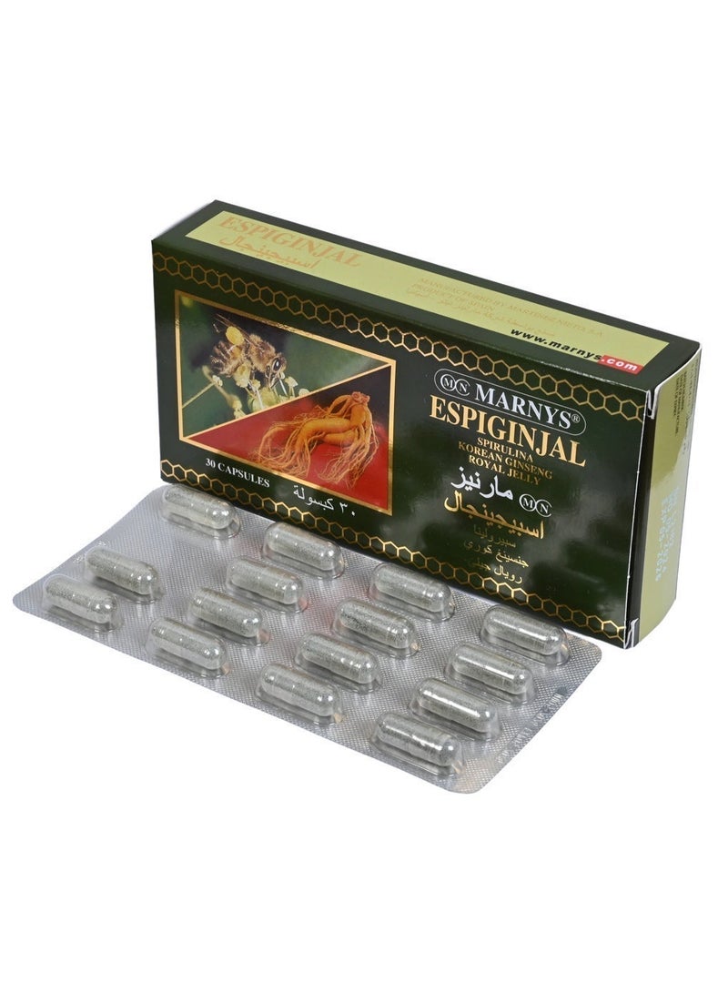 MARNYS ESPIGINJAL - Spirulina, Korean Ginseng, Royal Jelly & Magnesium - 30 Capsules - Image 2
