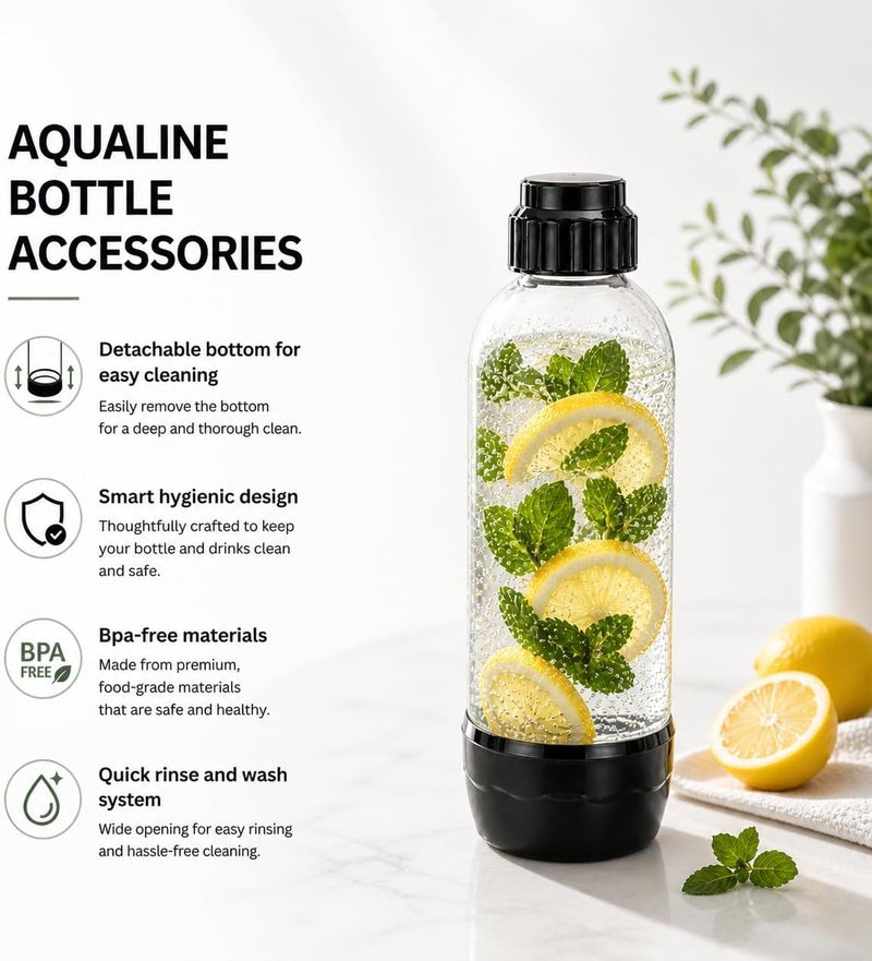 Aqualine Essence Pro Sparkling Water Maker, Premium Kit | Home Soda Maker, Sparkles Any Drink | Fizz Infuser | 2x 60L CO2 Cylinders, 1L & 2x 500ml BPA-Free Bottles | Proudly Saudi | Black - Image 3