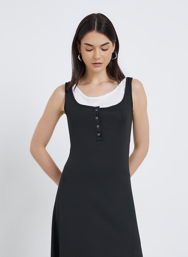 Take Two Contrast Fake Two Piece Sleeveless Midi Dress - Image 2