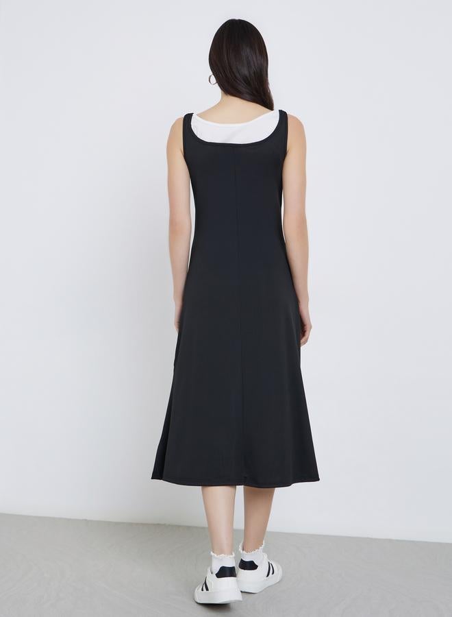 Take Two Contrast Fake Two Piece Sleeveless Midi Dress - Image 5