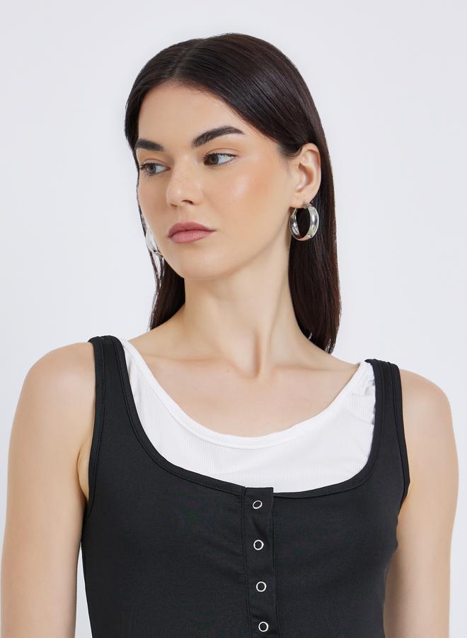 Take Two Contrast Fake Two Piece Sleeveless Midi Dress - Image 4