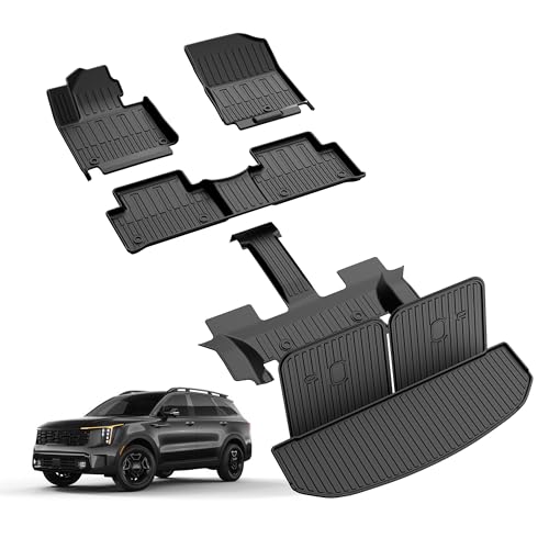 IKABEVEM Original 2021-2026 Sorento Floor Mats & Cargo Liner & Backrest Mat for Kia Sorento 6/7 Seats (Not for Hybrid) - Custom Fit TPE Floor Liners & Trunk Mat - All Weather Mats for Sorento 2021-2025 2026 - Image 1