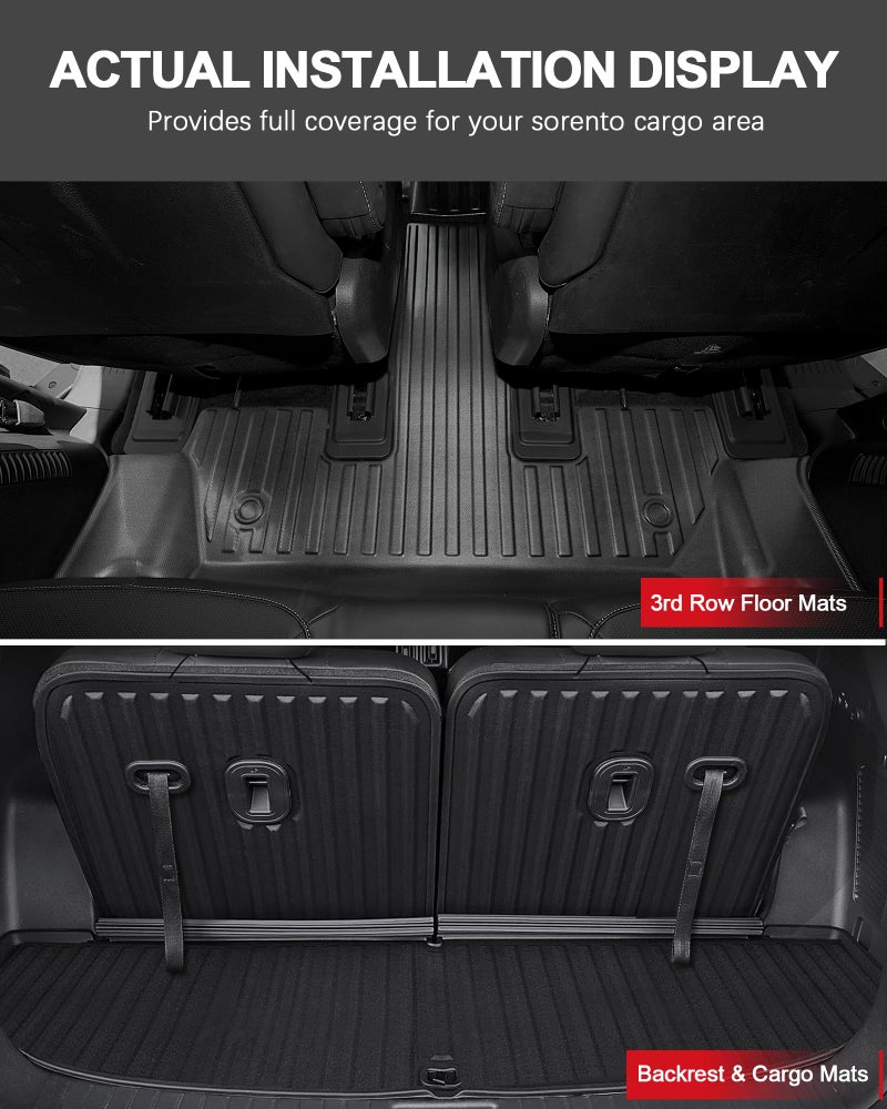 IKABEVEM Original 2021-2026 Sorento Floor Mats & Cargo Liner & Backrest Mat for Kia Sorento 6/7 Seats (Not for Hybrid) - Custom Fit TPE Floor Liners & Trunk Mat - All Weather Mats for Sorento 2021-2025 2026 - Image 4