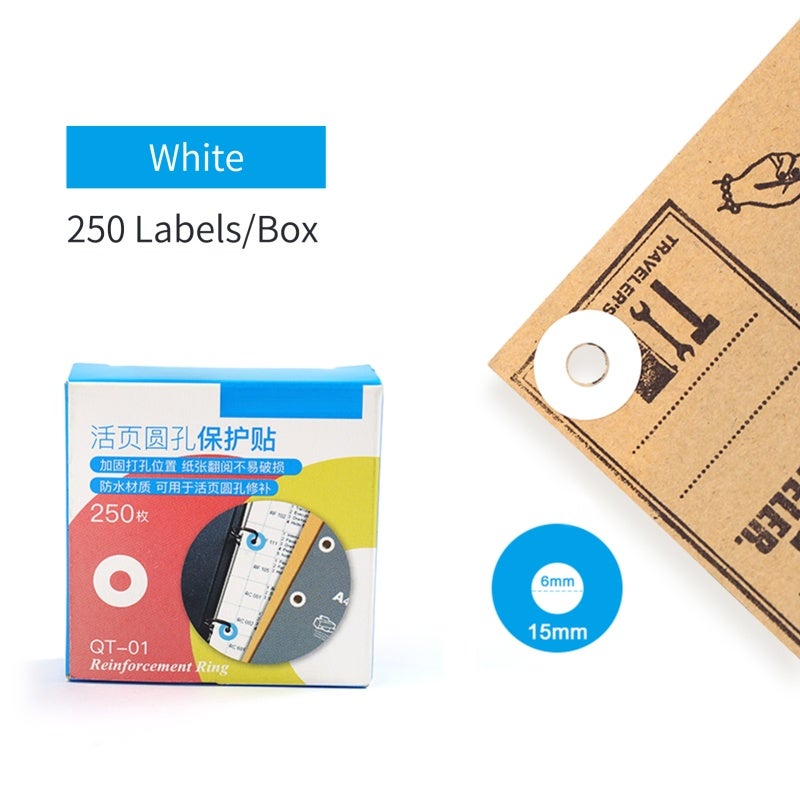 Paper Hole Reinforcements: 250 White 6mm Inner 15mm Outer PVC Waterproof Self-Adhesive Stickers - Tear-Resistant Hole Protection for Loose Leaf Paper, Files, Photo Albums & Notebooks - Image 5