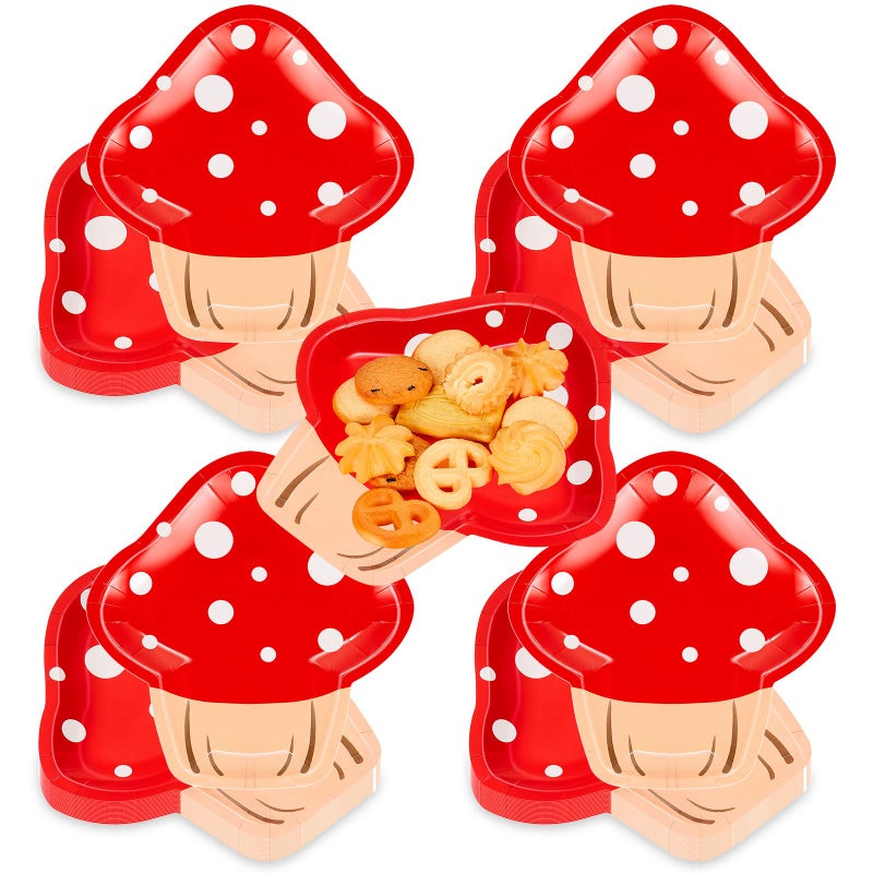 meekoo 48 Pcs Mushroom Party Paper Plates Theme Party Decorations for Dinner Dessert Picnic Birthday Wedding Baby Shower