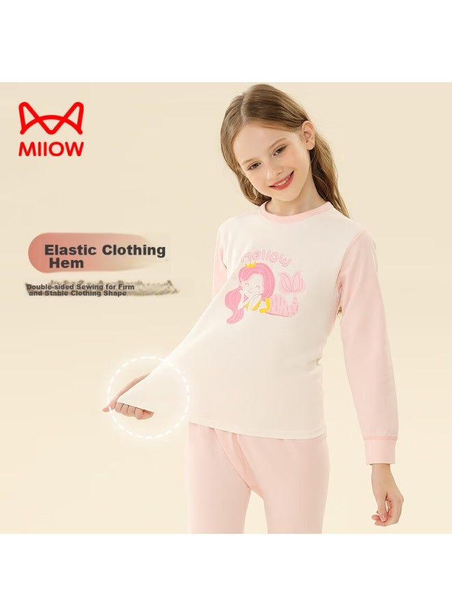 MIIOW Children's Thermal Underwear Set, Pure Cotton Children's Autumn Clothes And Pants, Girls' Cotton Sweater Pajamas, Mermaid Style, Size 130 - Image 5