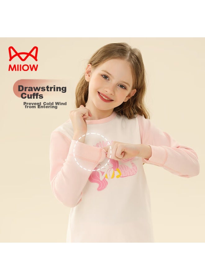MIIOW Children's Thermal Underwear Set, Pure Cotton Children's Autumn Clothes And Pants, Girls' Cotton Sweater Pajamas, Mermaid Style, Size 130 - Image 4