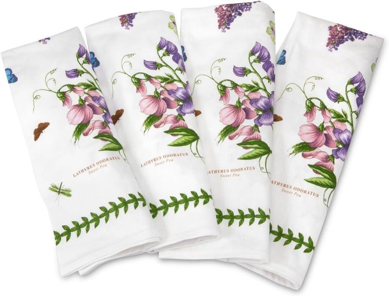 Pimpernel Botanic Garden Cotton Napkins Set of 4 Assorted Floral Motifs MultiPurpose Dining Napkins Machine Washable Reusable Sustainable Tableware for Everyday Use