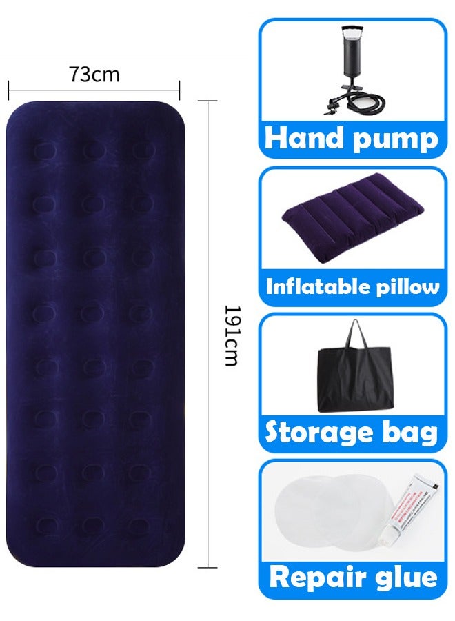 ZCM-HAPPY Thick Foldable Outdoor Camping Air Flocking Mattress - Portable, Inflatable, Ultra Comfortable with Hand Pump, Air Pillow and Accessories, Ideal for Camping, Hiking and Travel (191x73x22 cm) - Image 2