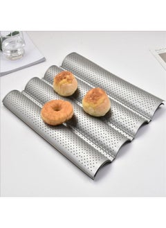 1 Pack Nonstick Perforated Baguette Pan 38*33cm for French Bread Baking 4 Wave Loaves Loaf Bake Mold Oven Toaster Pan (Silver)