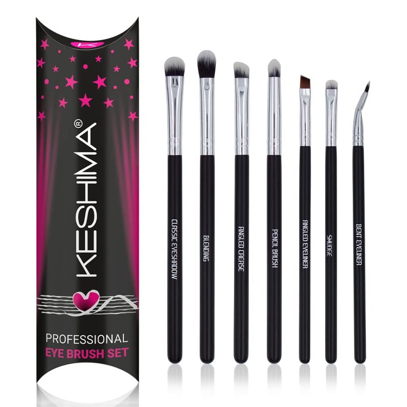 Keshima Keshima Professional Eye Makeup Brushes Set with Eyeshadow Brush, Eye Shadow Blending Brush, Smudge, Angled Crease, Pencil, Angled Eyeliner and Bent Eyeliner Brushes