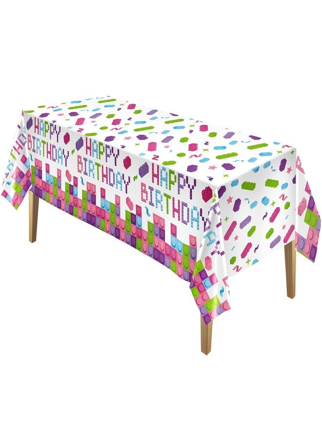 Oudain 3 Pcs Building Blocks Tablecloth 51 x 108 Inches Disposable Tablecover Birthday Theme Decorations Plastic Table Cover for Girls Blocks Party Decor Supplies Favor (Lovely Color) - Image 1