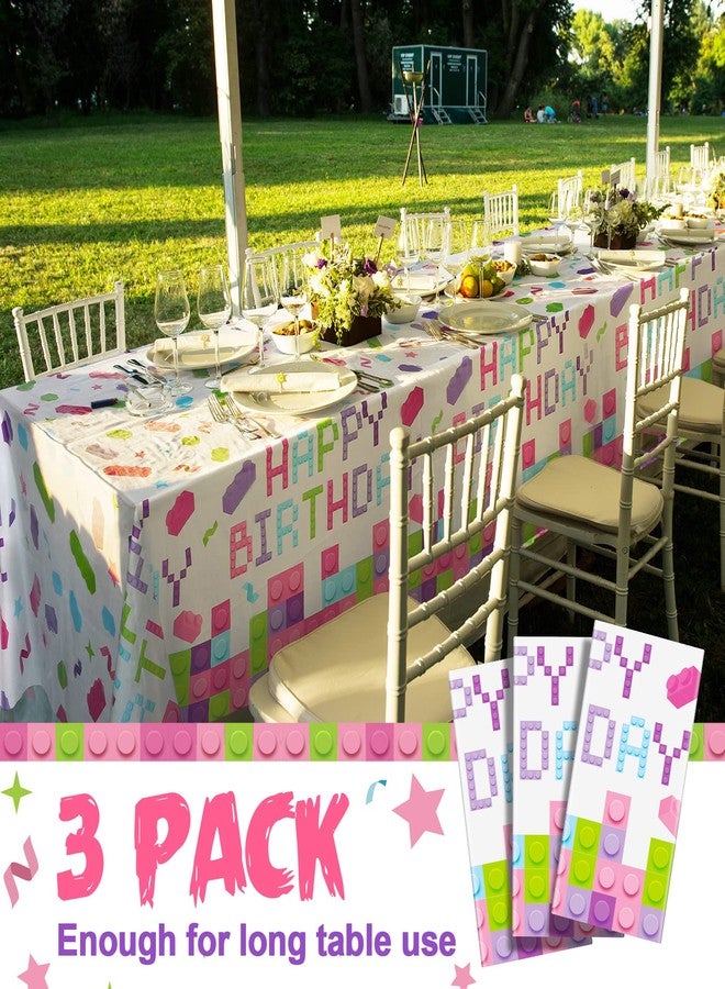 Oudain 3 Pcs Building Blocks Tablecloth 51 x 108 Inches Disposable Tablecover Birthday Theme Decorations Plastic Table Cover for Girls Blocks Party Decor Supplies Favor (Lovely Color) - Image 2