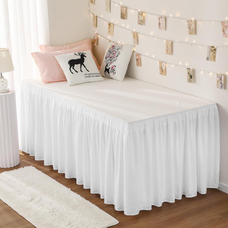 RIMELA Dorm Bed Skirt Twin XL 32 Inch Drop, Easy to Install Extra Long Wrap Around Elastic Dust Ruffle, White Bedskirt Solid Silky Fabric Machine Washable, Bedroom Decor - Image 1