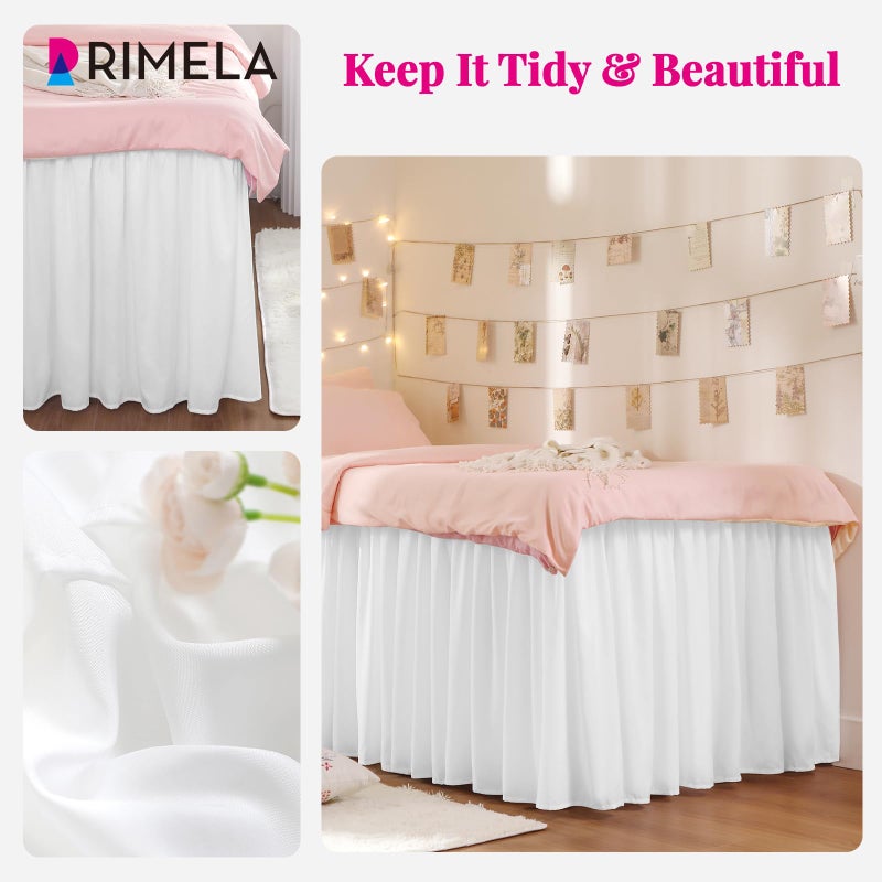 RIMELA Dorm Bed Skirt Twin XL 32 Inch Drop, Easy to Install Extra Long Wrap Around Elastic Dust Ruffle, White Bedskirt Solid Silky Fabric Machine Washable, Bedroom Decor - Image 4