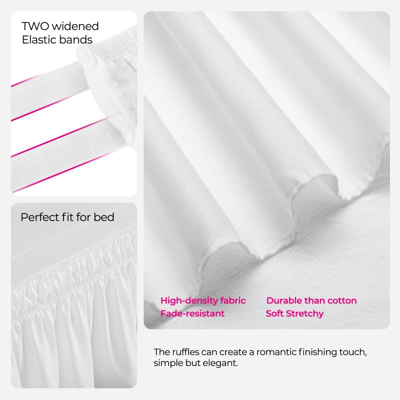 RIMELA Dorm Bed Skirt Twin XL 32 Inch Drop, Easy to Install Extra Long Wrap Around Elastic Dust Ruffle, White Bedskirt Solid Silky Fabric Machine Washable, Bedroom Decor - Image 5