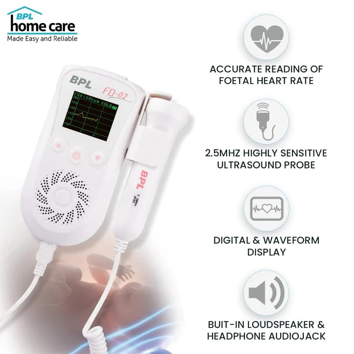 BPL Medical Technologies FD-02 Fetal Doppler Smart Noise Reduction & Heartbeat Detection Machine with in-Built Speaker for Home and Clinic Use - White - Image 4