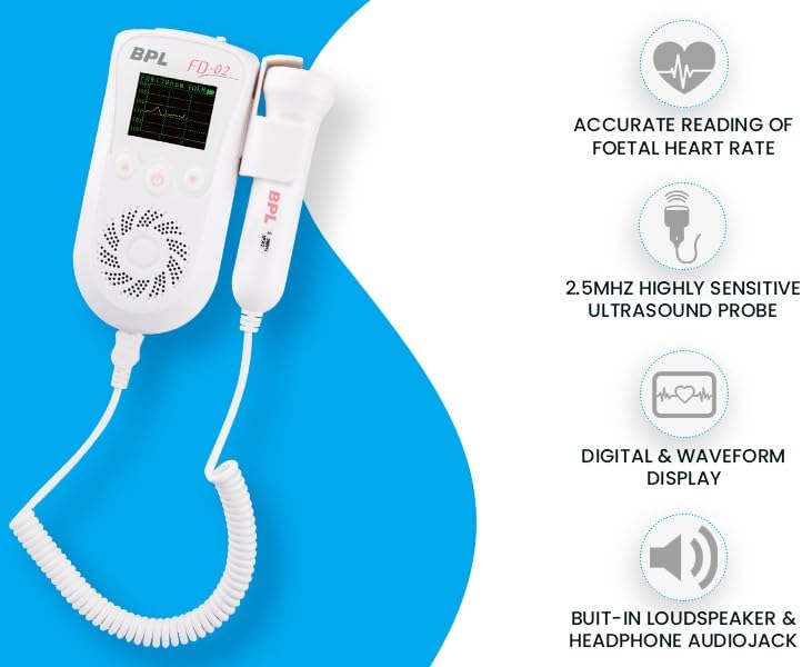 BPL Medical Technologies FD-02 Fetal Doppler Smart Noise Reduction & Heartbeat Detection Machine with in-Built Speaker for Home and Clinic Use - White - Image 3
