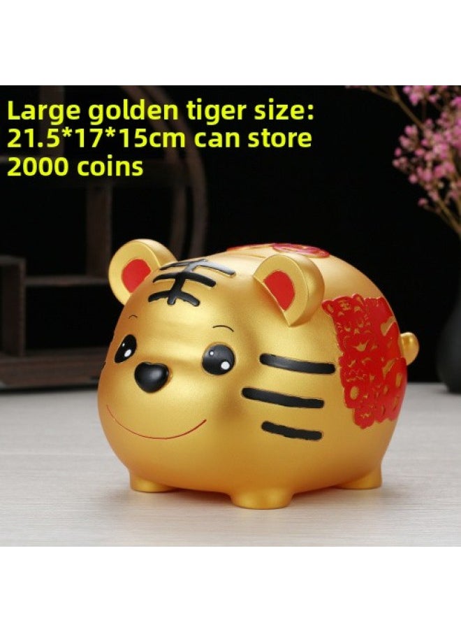 Cartoon Year Of The Tiger Zodiac Tiger Piggy Bank Piggy Bank Large Size Can't Enter Children's Birthday Gift Piggy Bank-Color:Lucky Tiger Black Large—available  - Image 1